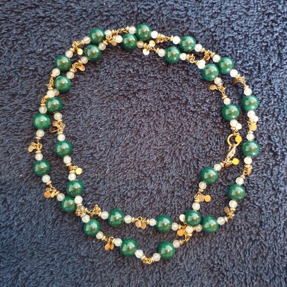 ✨ Vintage Aventurine & Milky Quartz Gold Tone Necklace – Boho Natural Aventurine - Picture 4 of 12